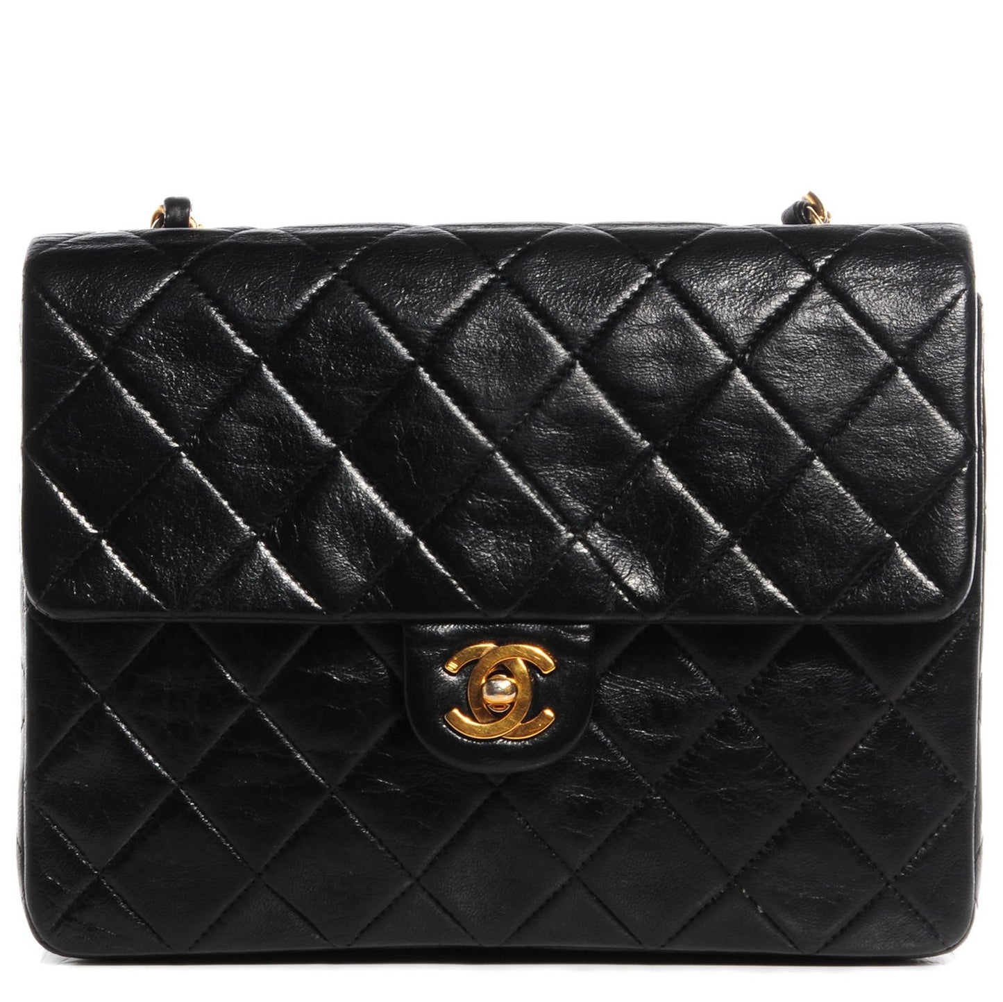 Lambskin Quilted Mini Square Flap Black