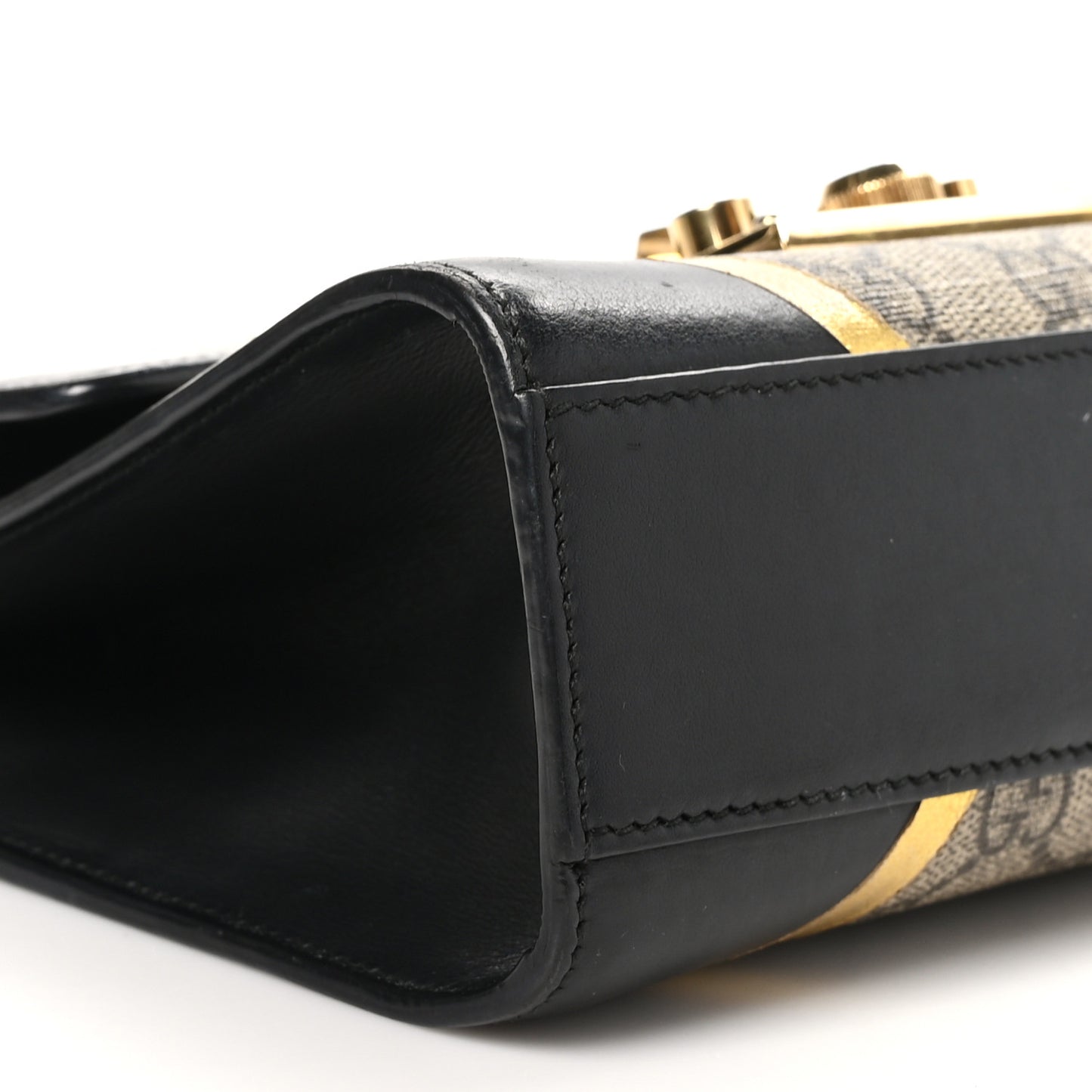 Calfskin GG Supreme Monogram Small Padlock Shoulder Bag Black Gold