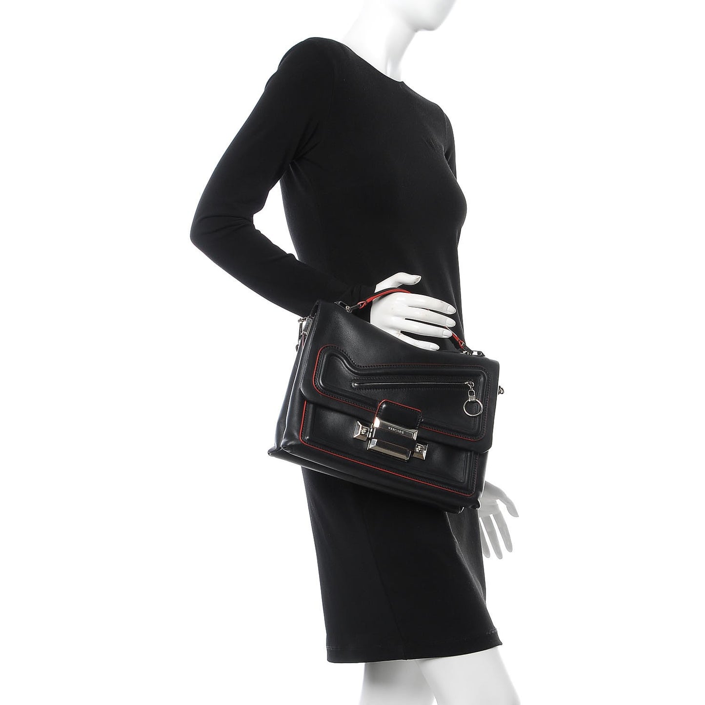 Calfskin Palazzo Shoulder Bag Black Red