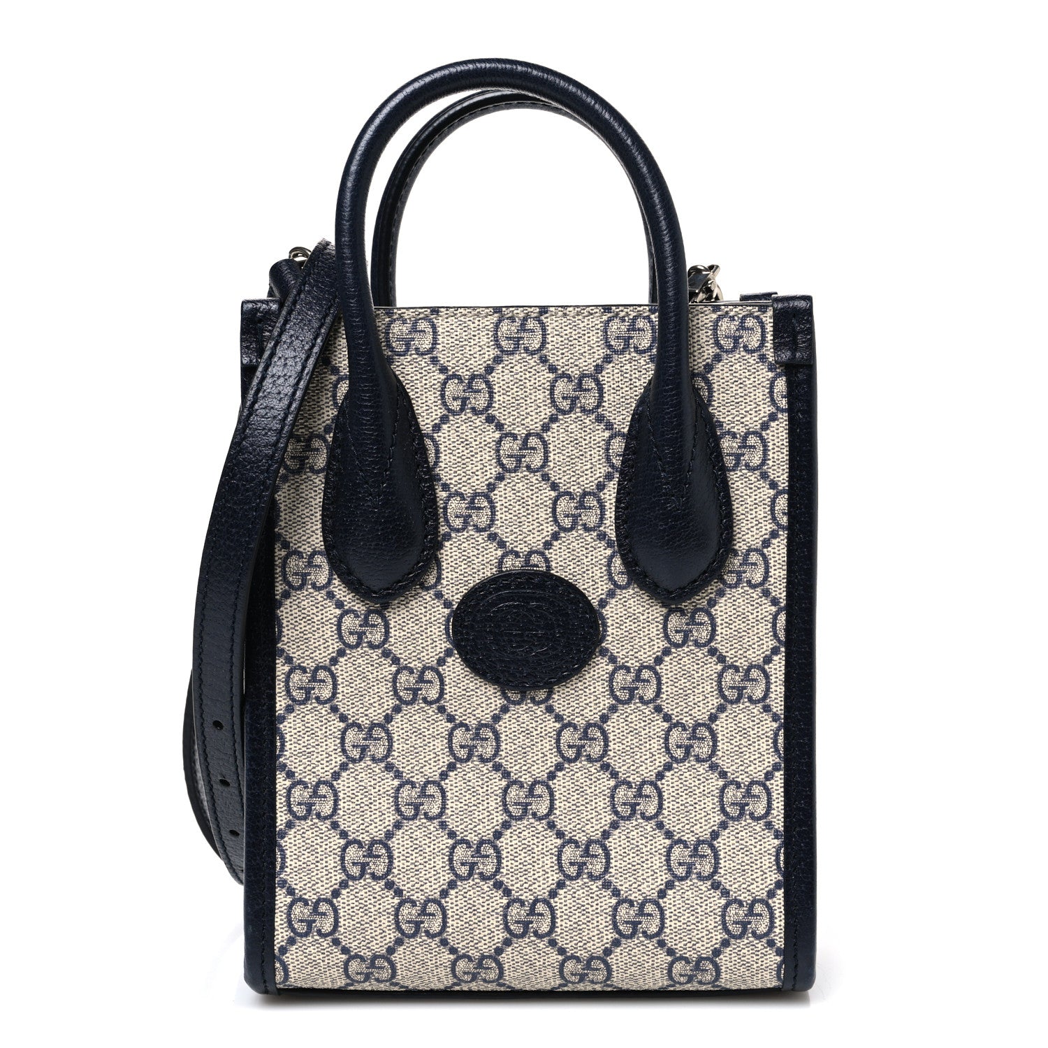 Gucci GG Supreme Monogram Textured Dollar Calfskin Mini Retro Interlocking G Tote Bag Beige Blue 1 of 10