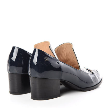 Chanel Patent Chain Loafers Pumps 38.5 Navy 4 of 14