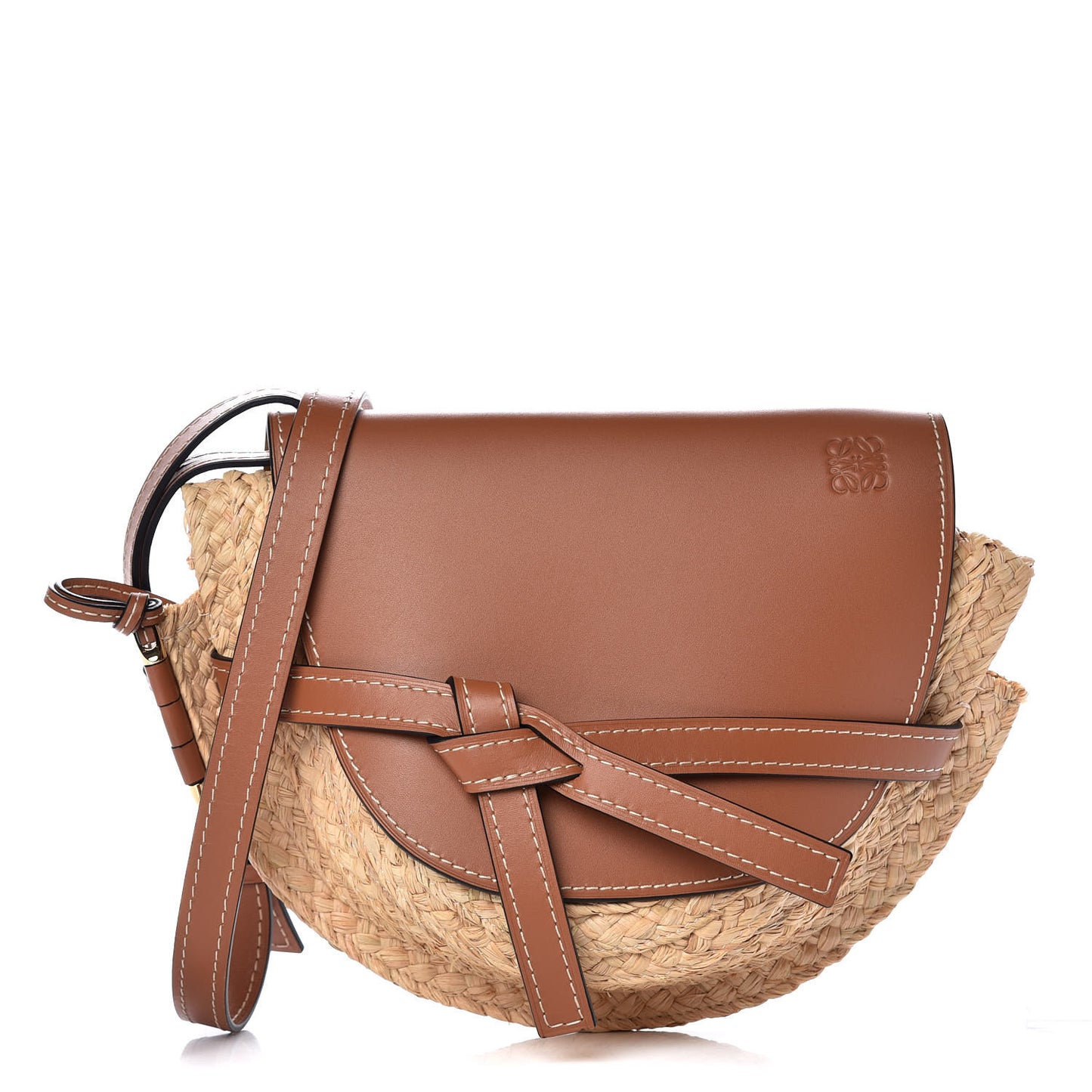 Calfskin Raffia Small Gate Crossbody Bag Natural Tan
