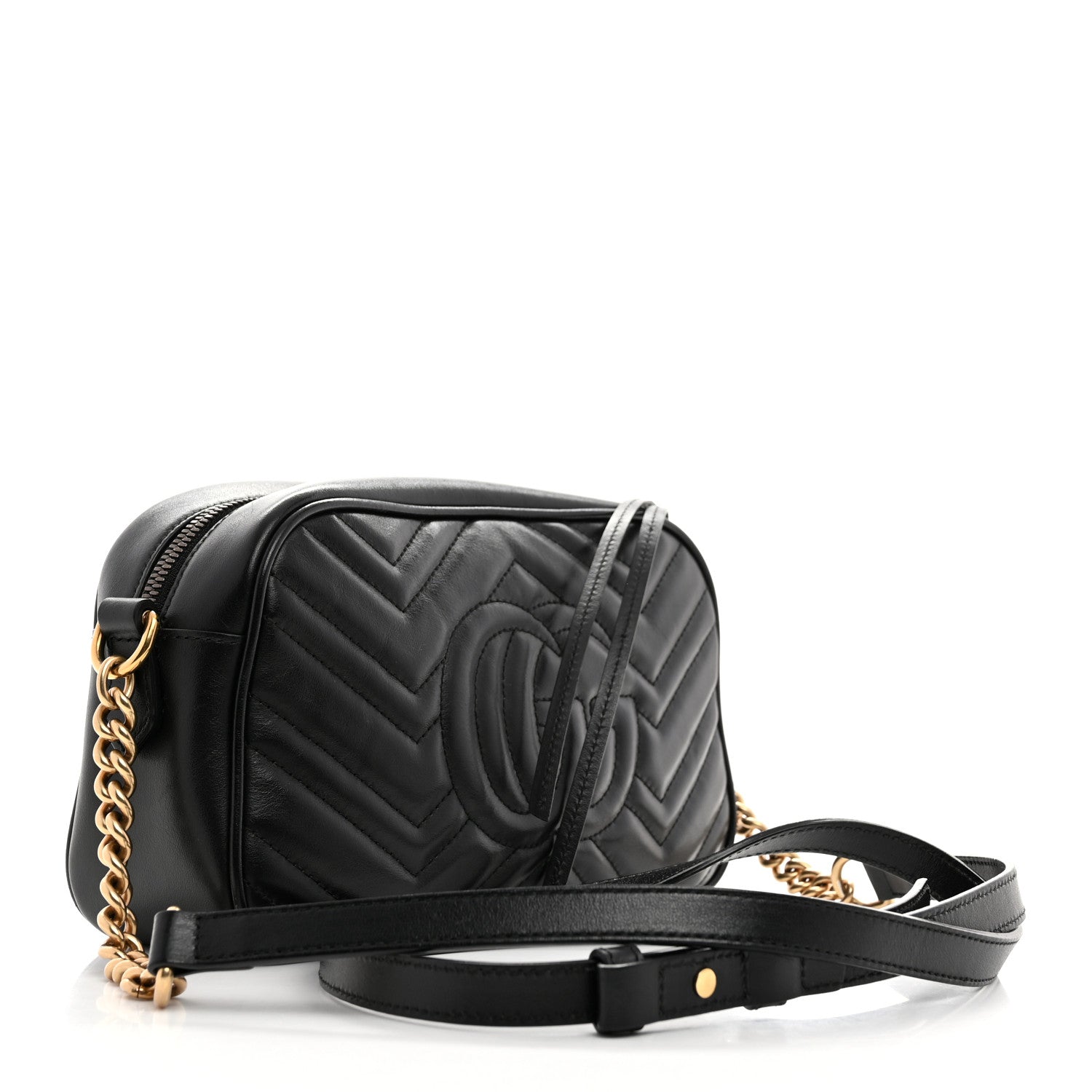 Gucci Calfskin Matelasse Small GG Marmont Chain Shoulder Bag Black 2 of 10