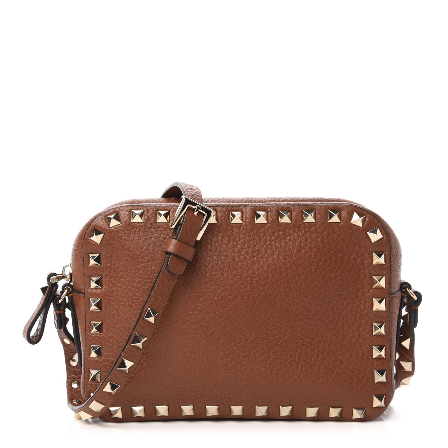 Valentino Garavani Pebbled Calfskin Rockstud Camera Crossbody Bag Bright Cognac 1 of 9