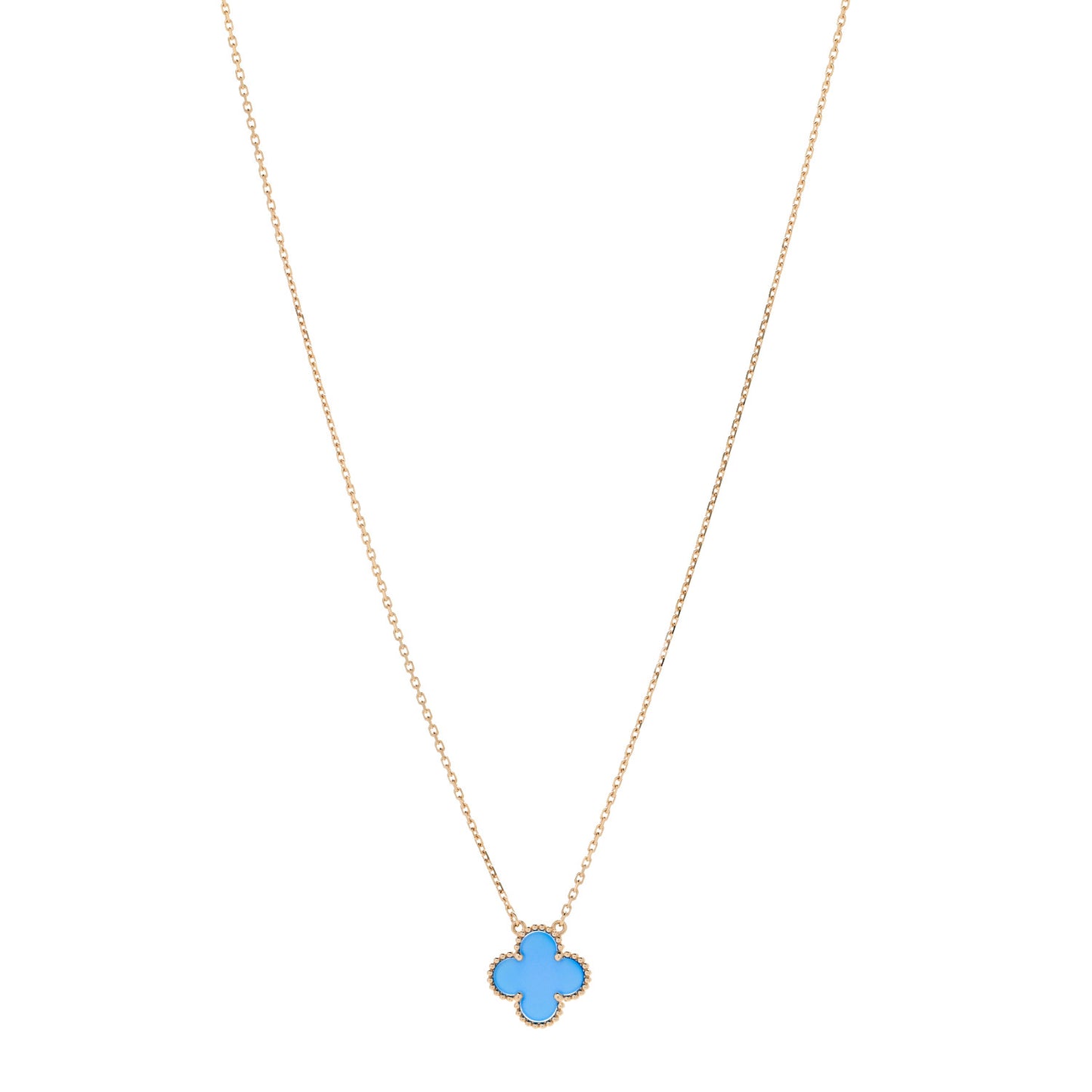18K Yellow Gold Blue Agate Vintage Alhambra Pendant Necklace