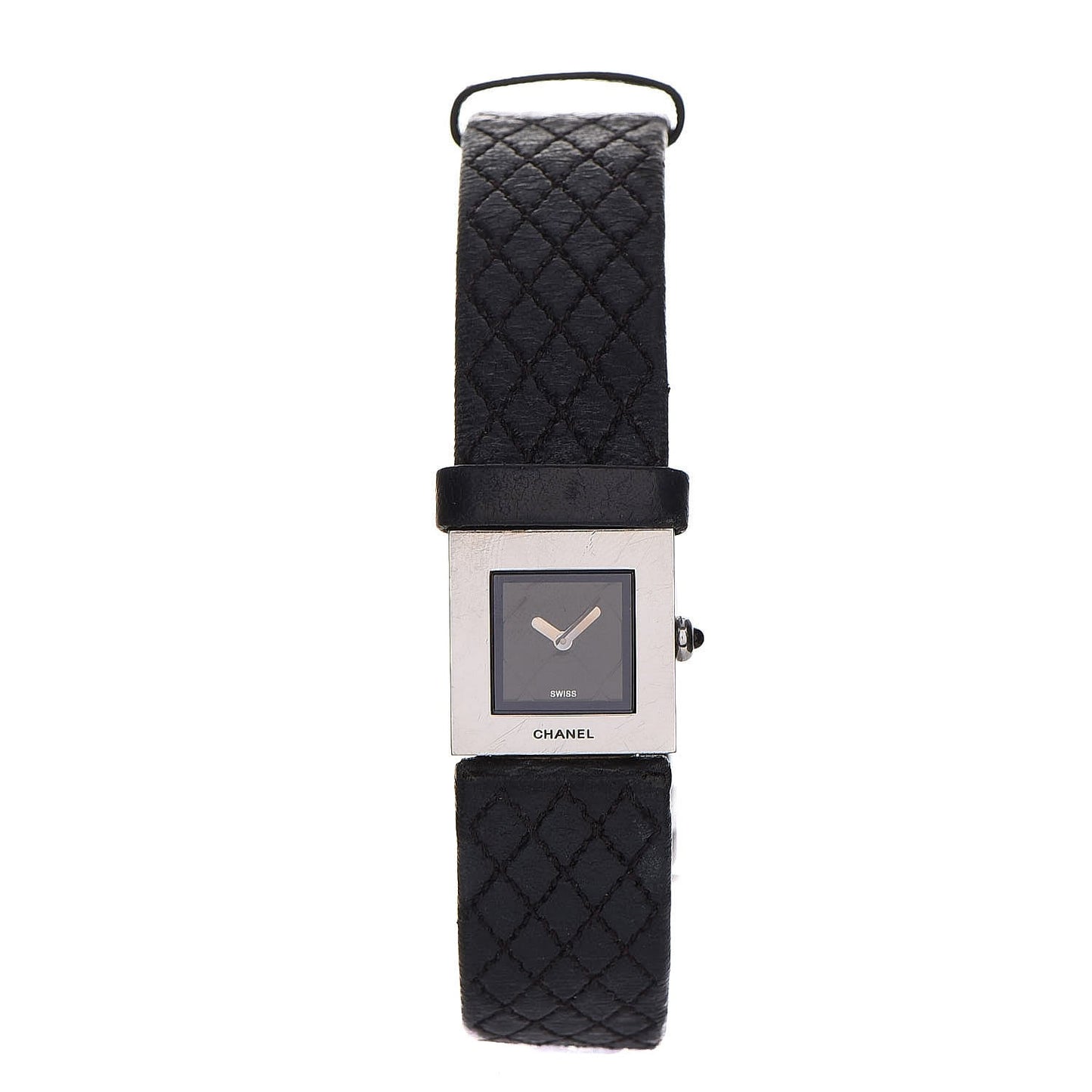 Stainless Steel Calfskin 19mm Quilted Matelasse Quartz Watch Black