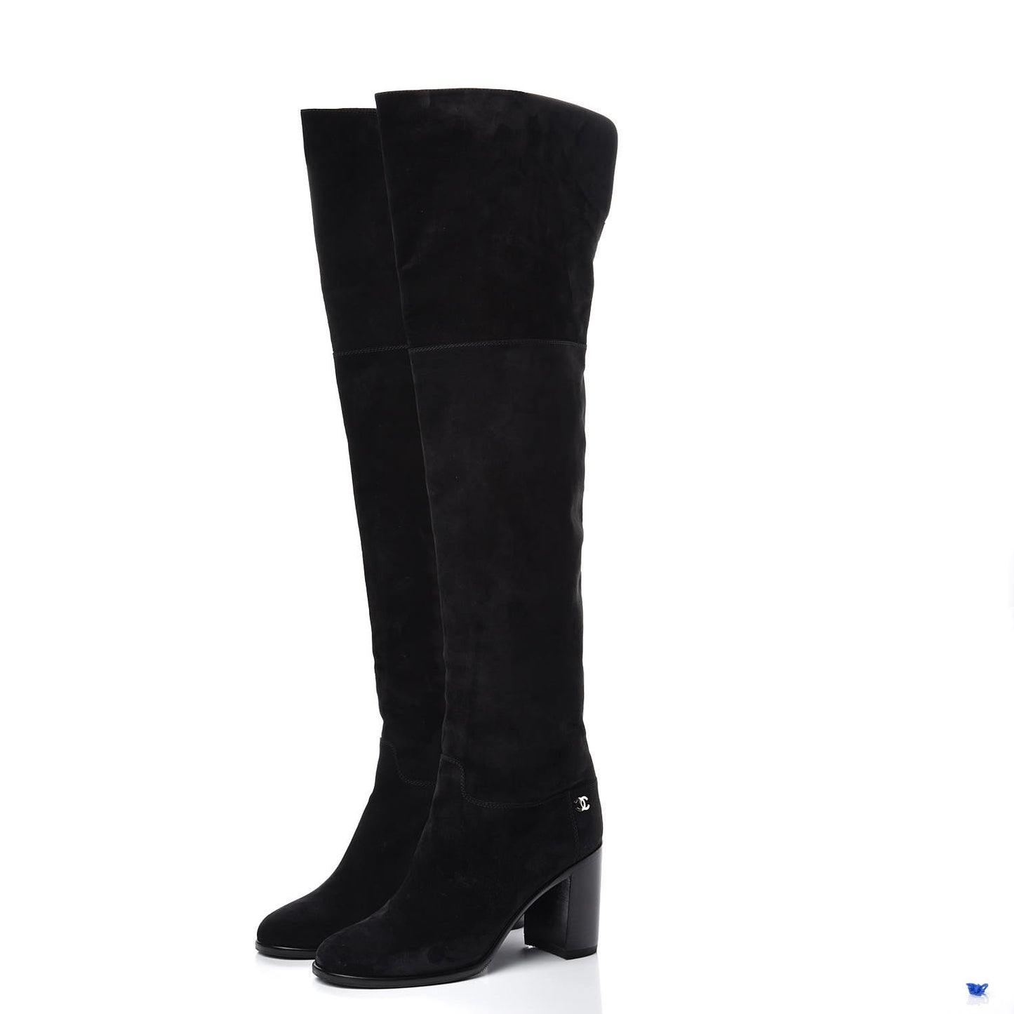 Suede Calfskin CC Over The Knee Boots 39 Black