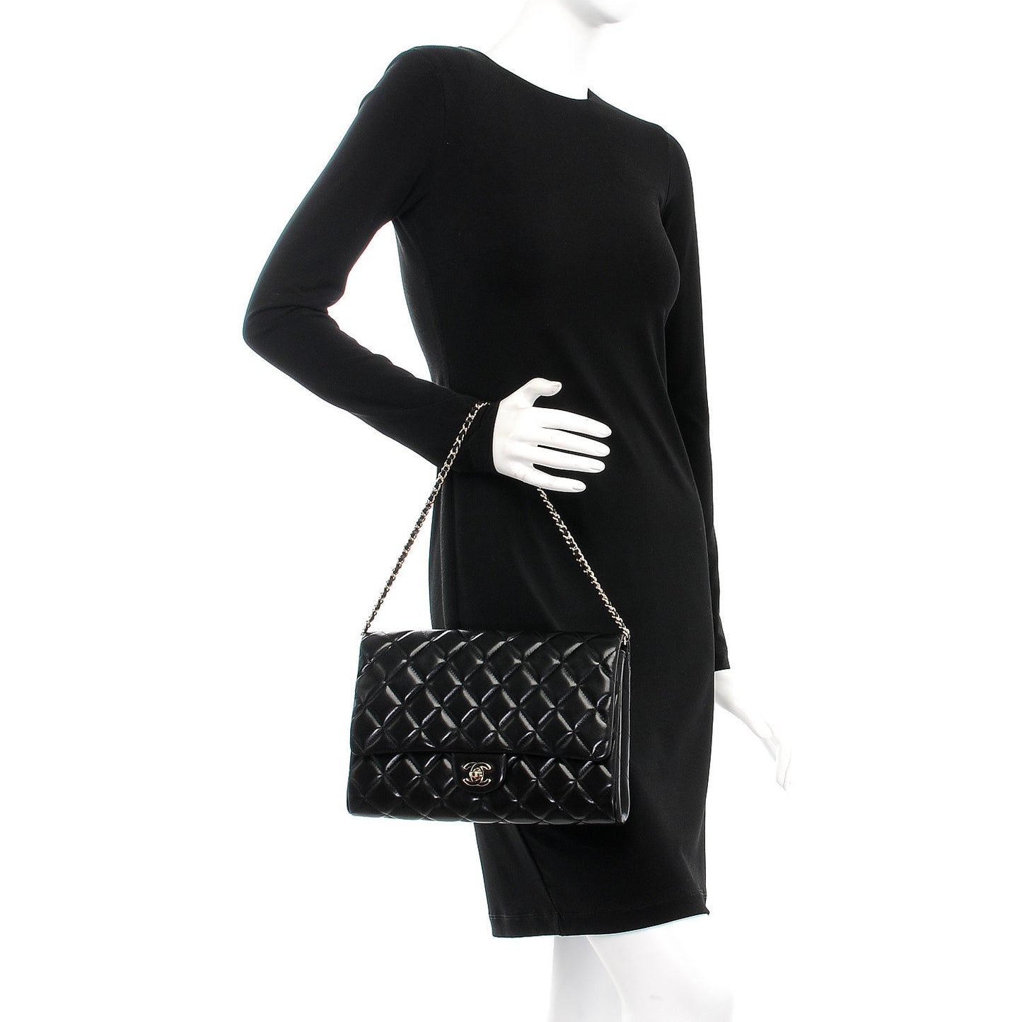 Lambskin Quilted Clutch With Chain Flap Black