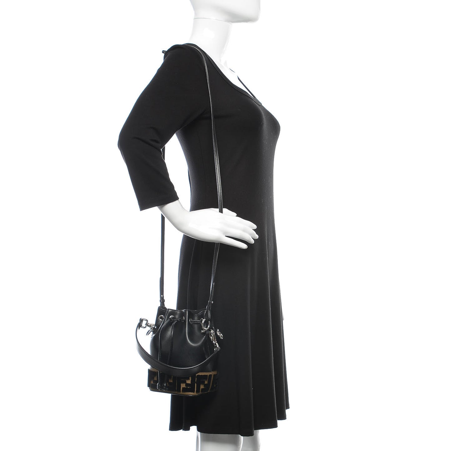 Vitello Liberty Velvet F is Fendi FF Bi-Color Mini Mon Tresor Bucket Bag Black Fango