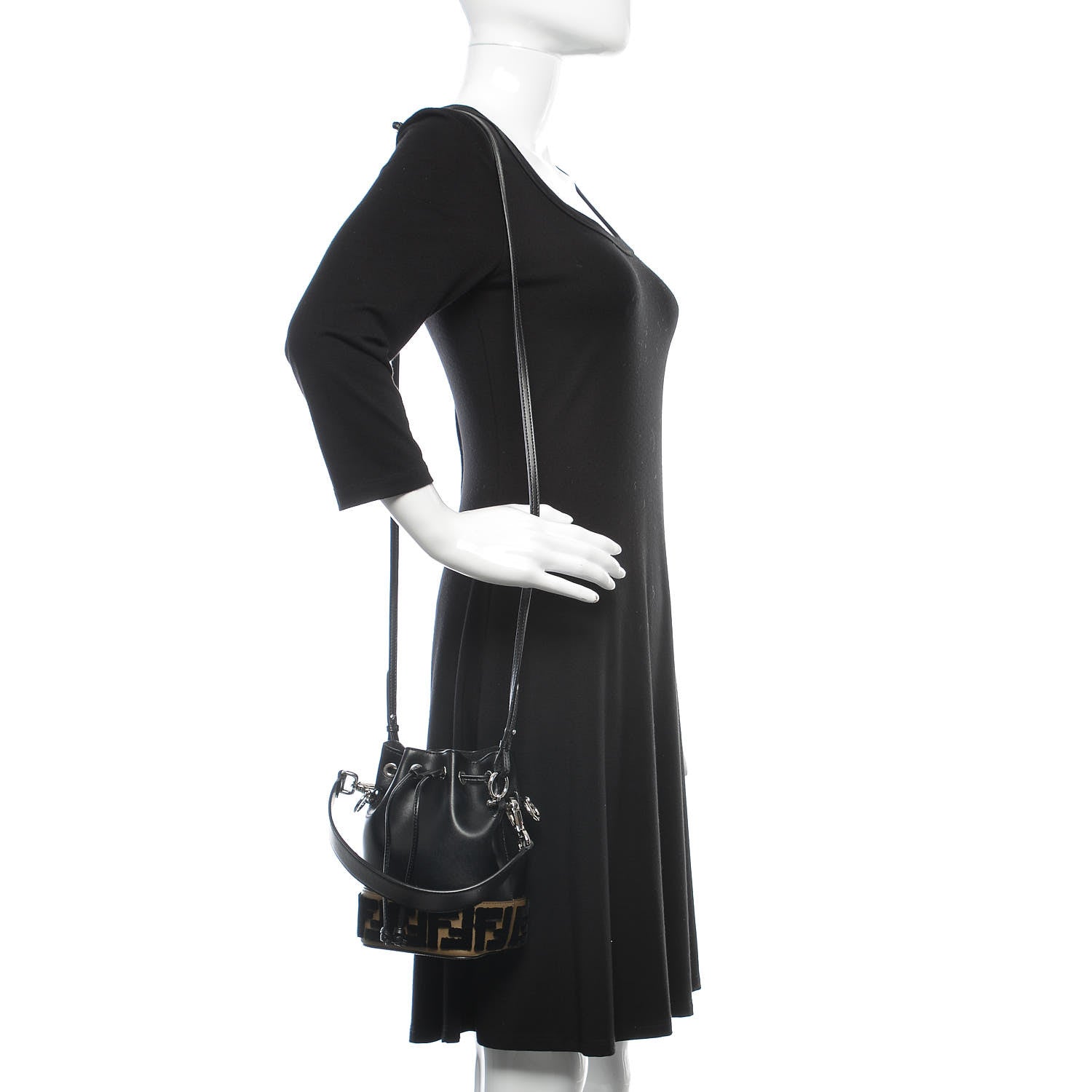 Fendi Vitello Liberty Velvet F is Fendi FF Bi-Color Mini Mon Tresor Bucket Bag Black Fango 2 of 9