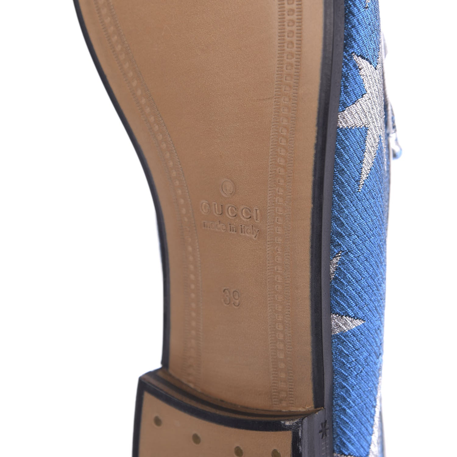 Gucci Lurex Calfskin Starry Sky Womens Jordaan Loafers 39 Bluette Silver 9 of 11