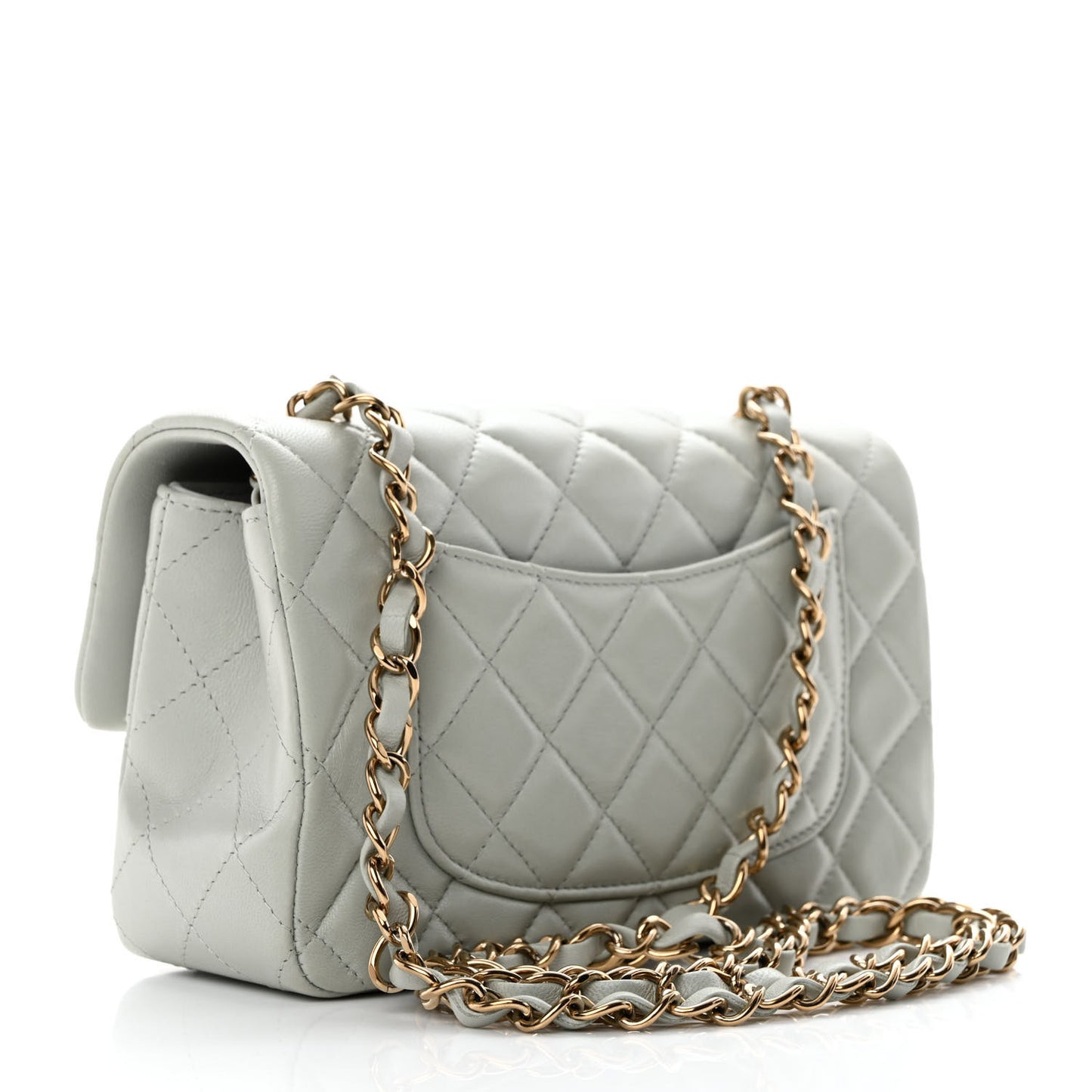 Lambskin Quilted Mini Rectangular Flap Grey