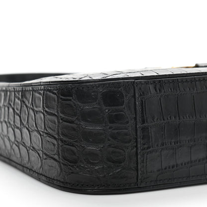 Saint Laurent Calfskin Crocodile Embossed Le 5 A 7 Hobo Black 10 of 11