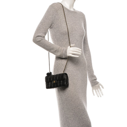 Chanel Lambskin Quilted Mini Chocolate Bar Camellia Flap Black 2 of 7