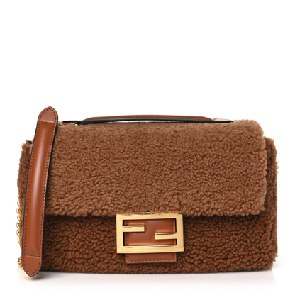 Fendi Shearling Lambskin Midi Chain Baguette Caramello 1 of 11