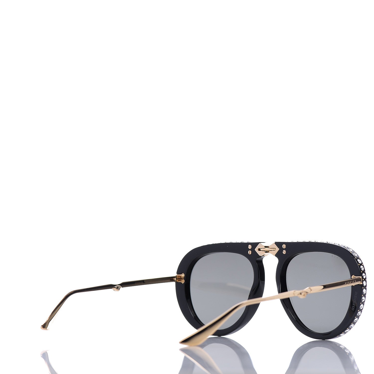 Gucci Acetate Crystal Foldable Aviator Sunglasses GG0307S Black 4 of 8