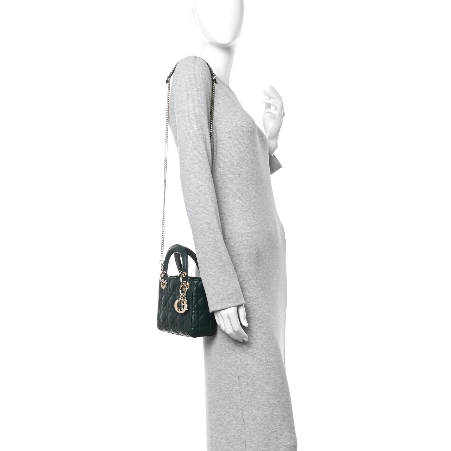 Lambskin Cannage Mini Lady Dior Dark Green
