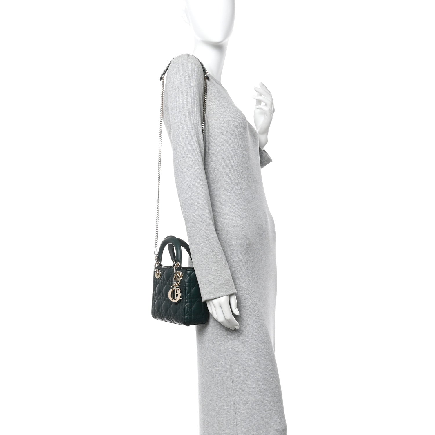 Christian Dior Lambskin Cannage Mini Lady Dior Dark Green 2 of 11