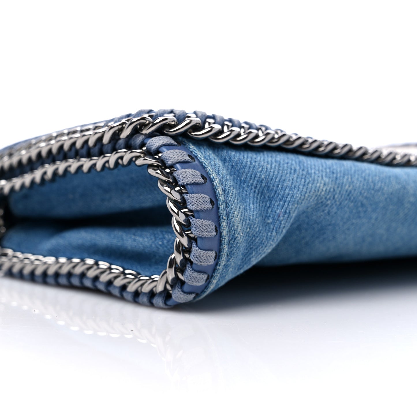 Eco Denim Embroidered Zigarette Falabella Crossbody Blue
