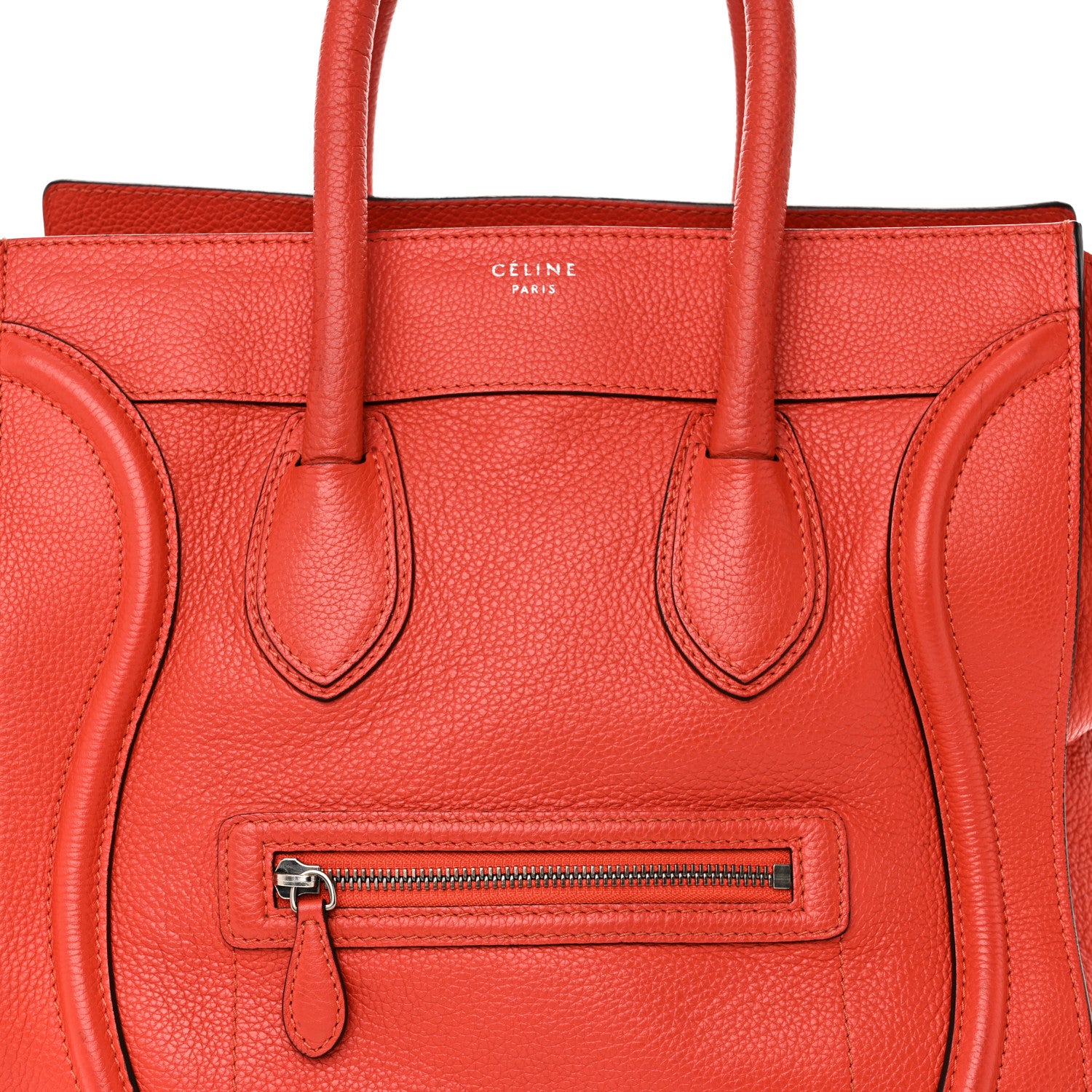 Celine Drummed Calfskin Mini Luggage Coquelicot 7 of 12