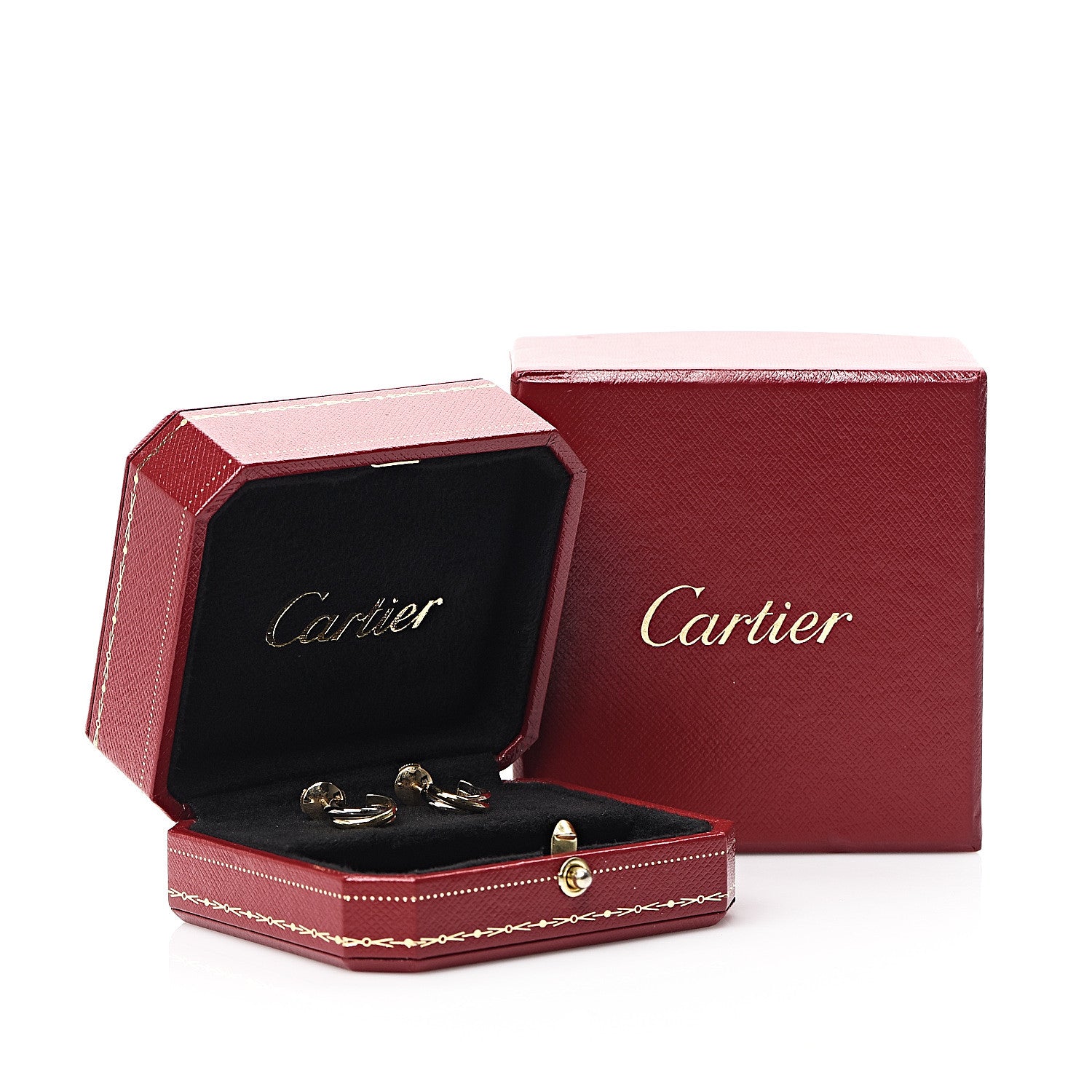 Cartier 18K Pink Yellow White Gold Small Trinity Hoop Earrings 5 of 5