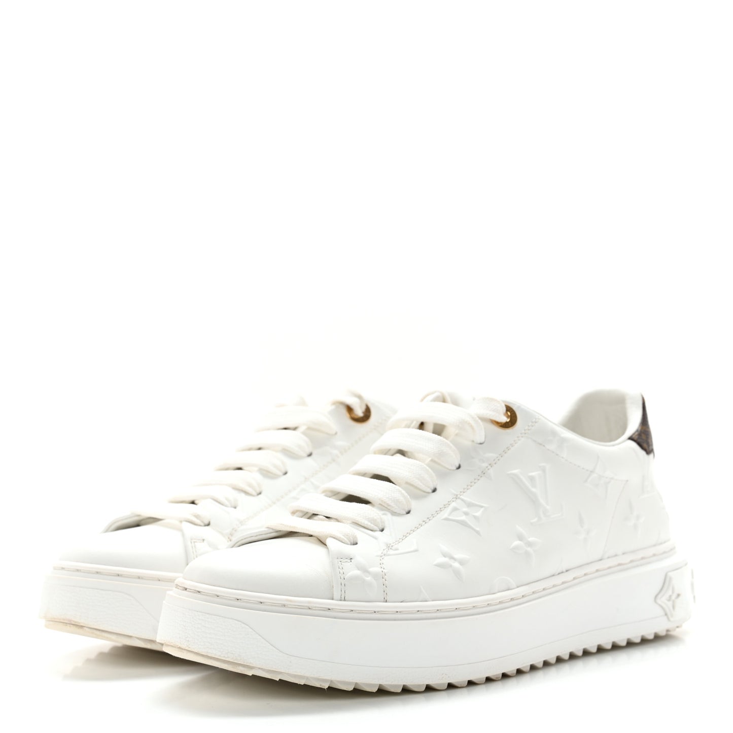 Calfskin Monogram Debossed Time Out Sneakers 38 White