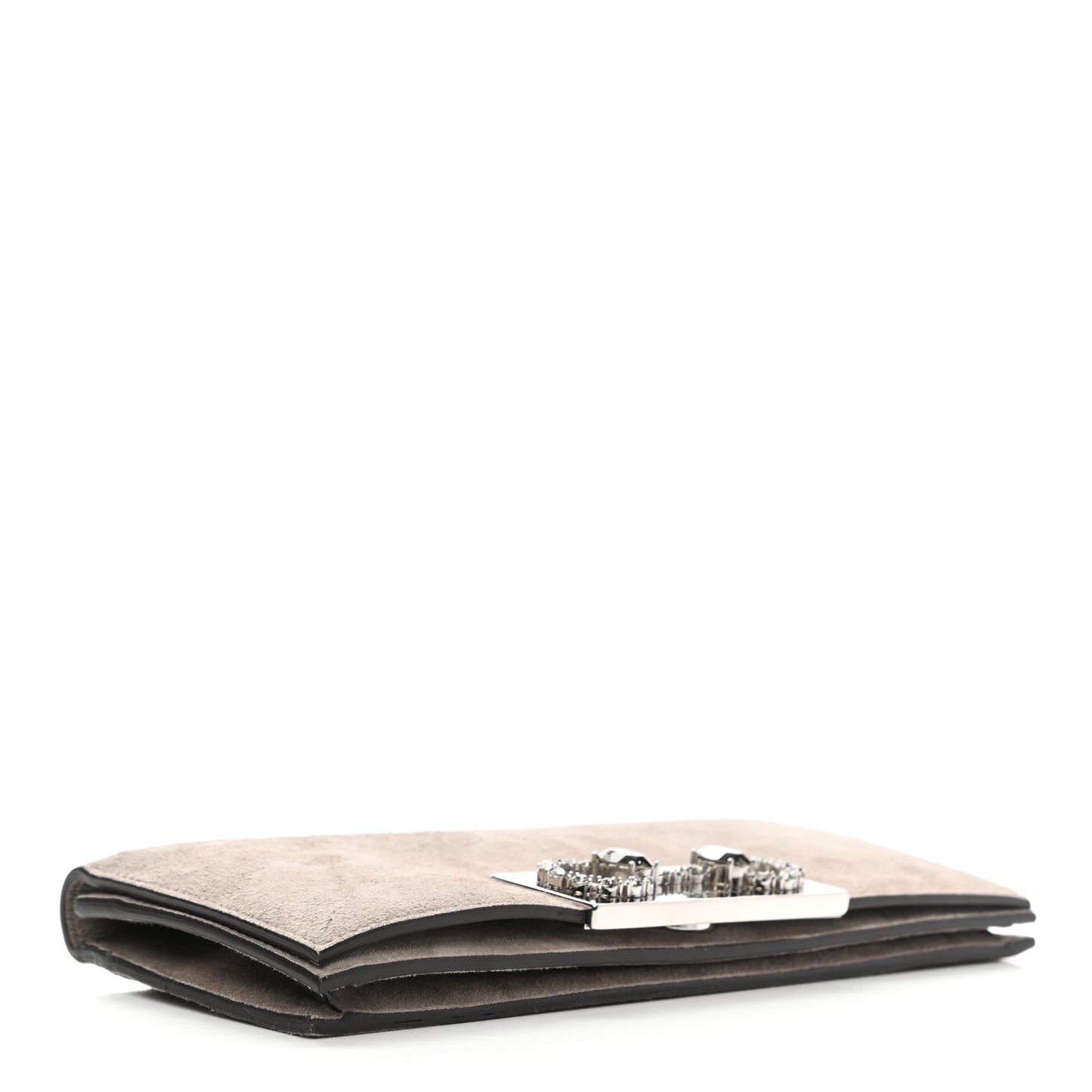Suede Crystal Horsebit Clutch Grey