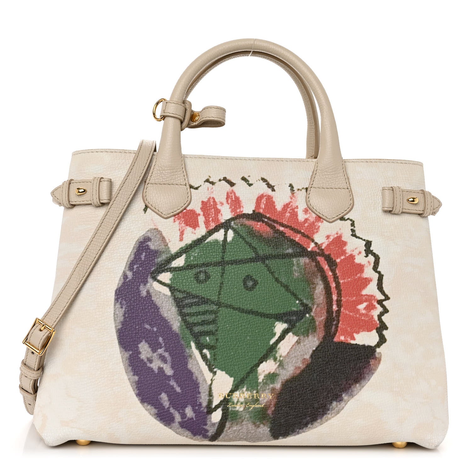 Burberry Derby Calfskin House Check Pallas Head Print Medium Banner Tote Grey 1 of 14