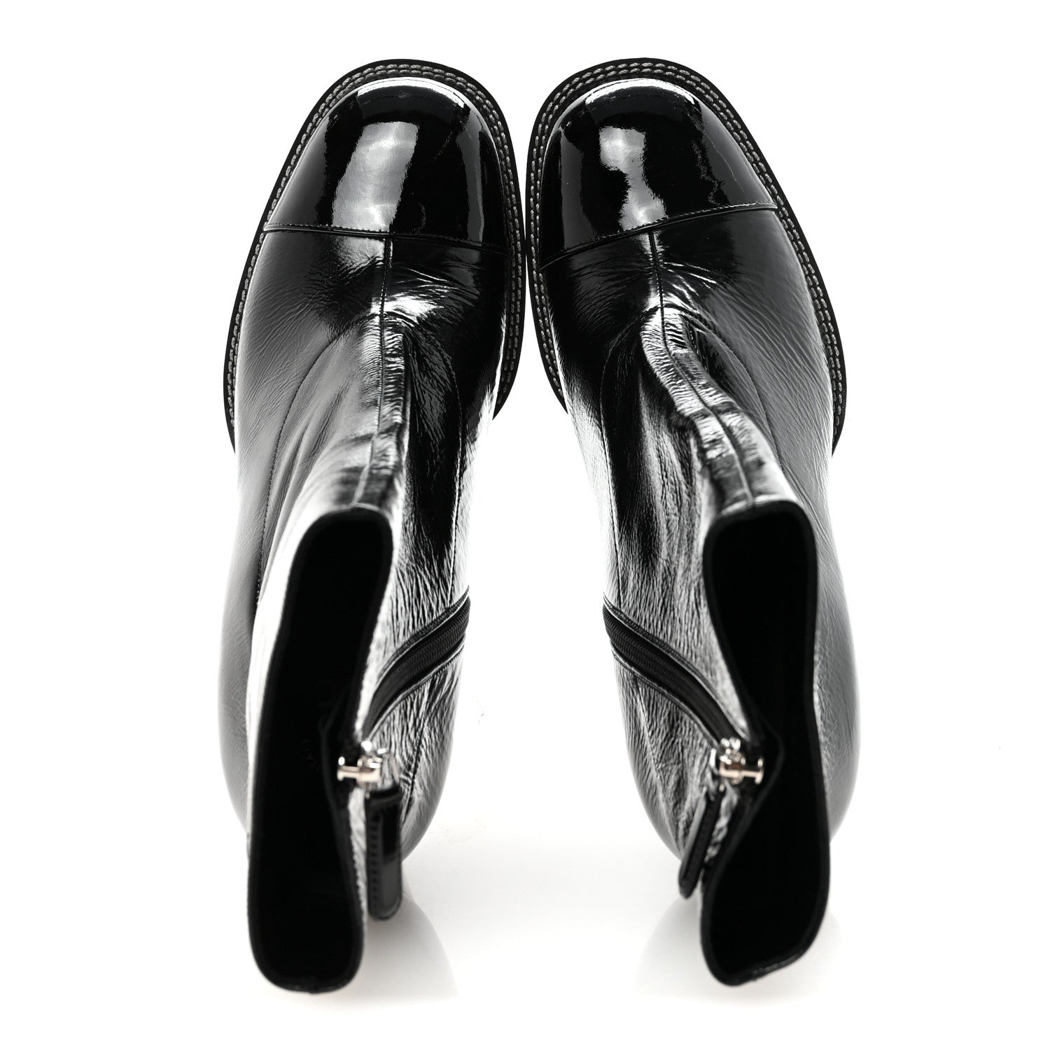 Chanel Shiny Calfskin Patent Cap Toe CC Short Boots 38.5 Black 4 of 20