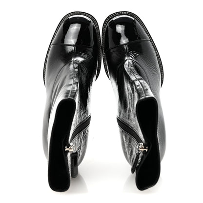 Chanel Shiny Calfskin Patent Cap Toe CC Short Boots 38.5 Black 4 of 20