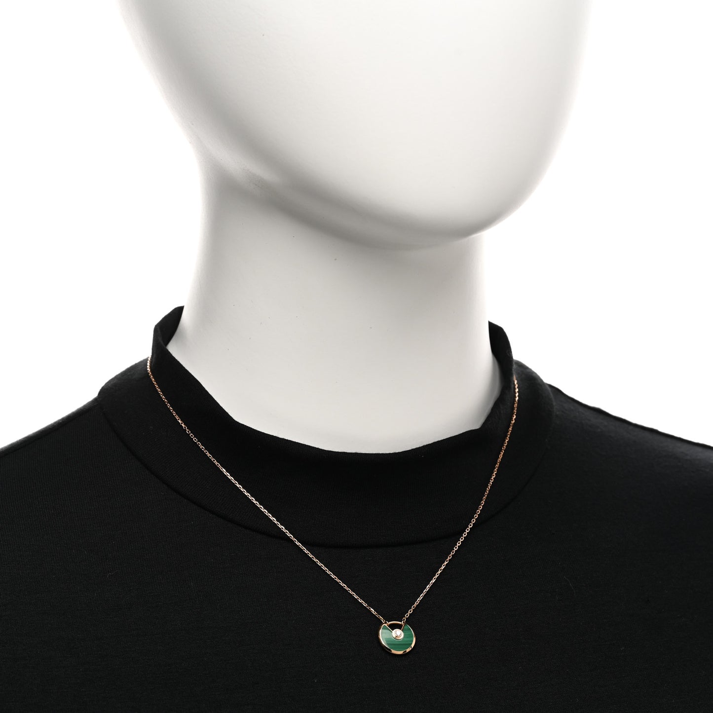 18K Pink Gold Diamond Malachite XS Amulette de Cartier Pendant Necklace