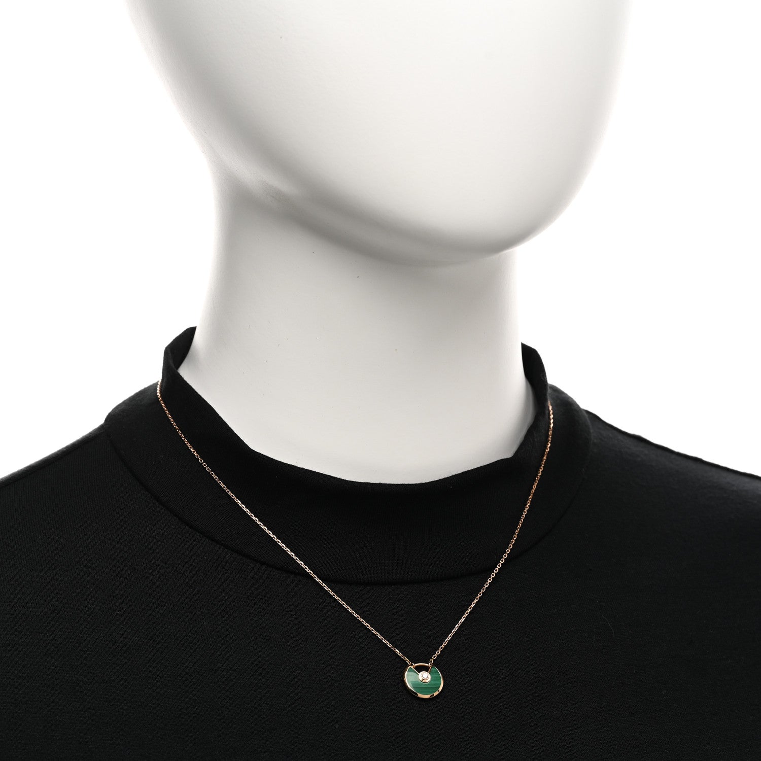 Cartier 18K Pink Gold Diamond Malachite XS Amulette de Cartier Pendant Necklace 2 of 5
