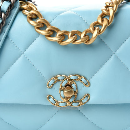 Chanel Shiny Lambskin Quilted Medium Chanel 19 Flap Neon Blue 10 of 11