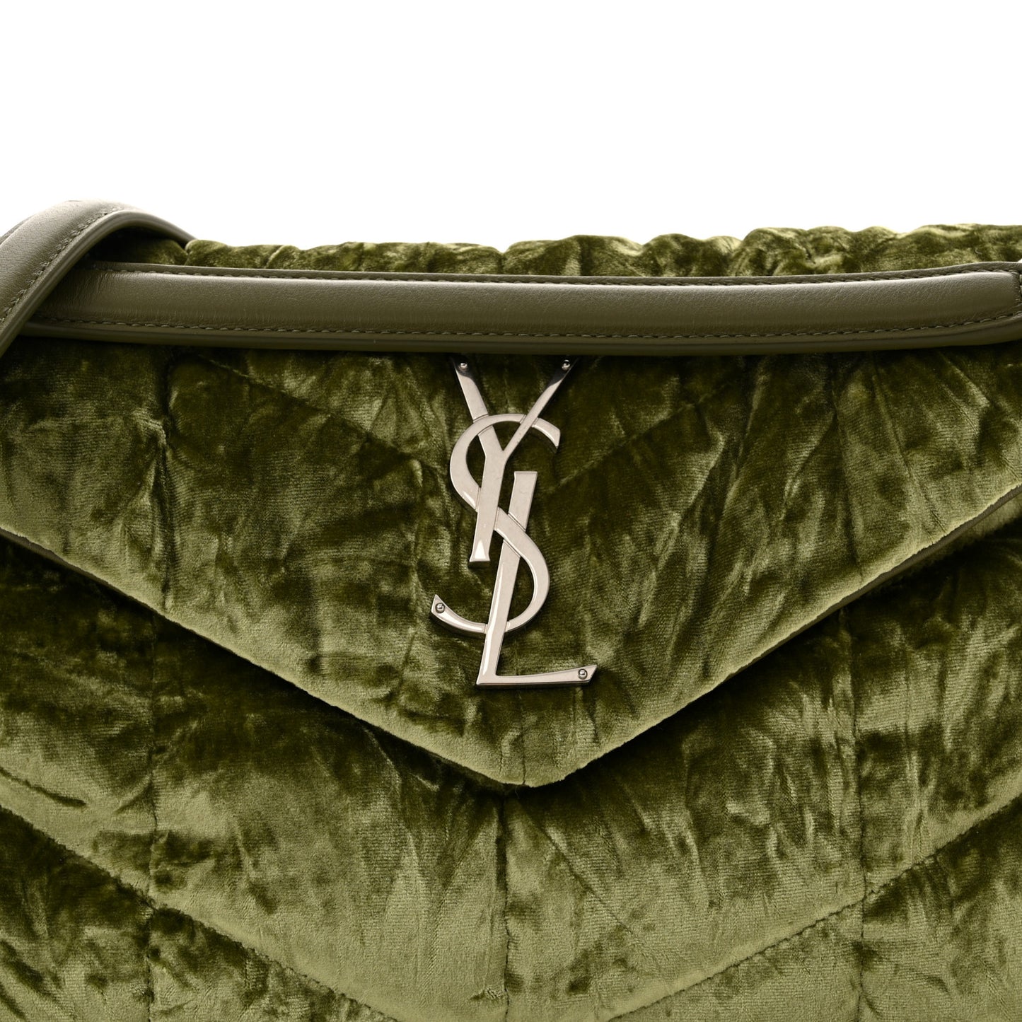 Crushed Velvet Quilted Small Loulou Puffer Monogram Chain Satchel Green
