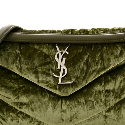 Saint Laurent Crushed Velvet Quilted Small Loulou Puffer Monogram Chain Satchel Green 8 of 11
