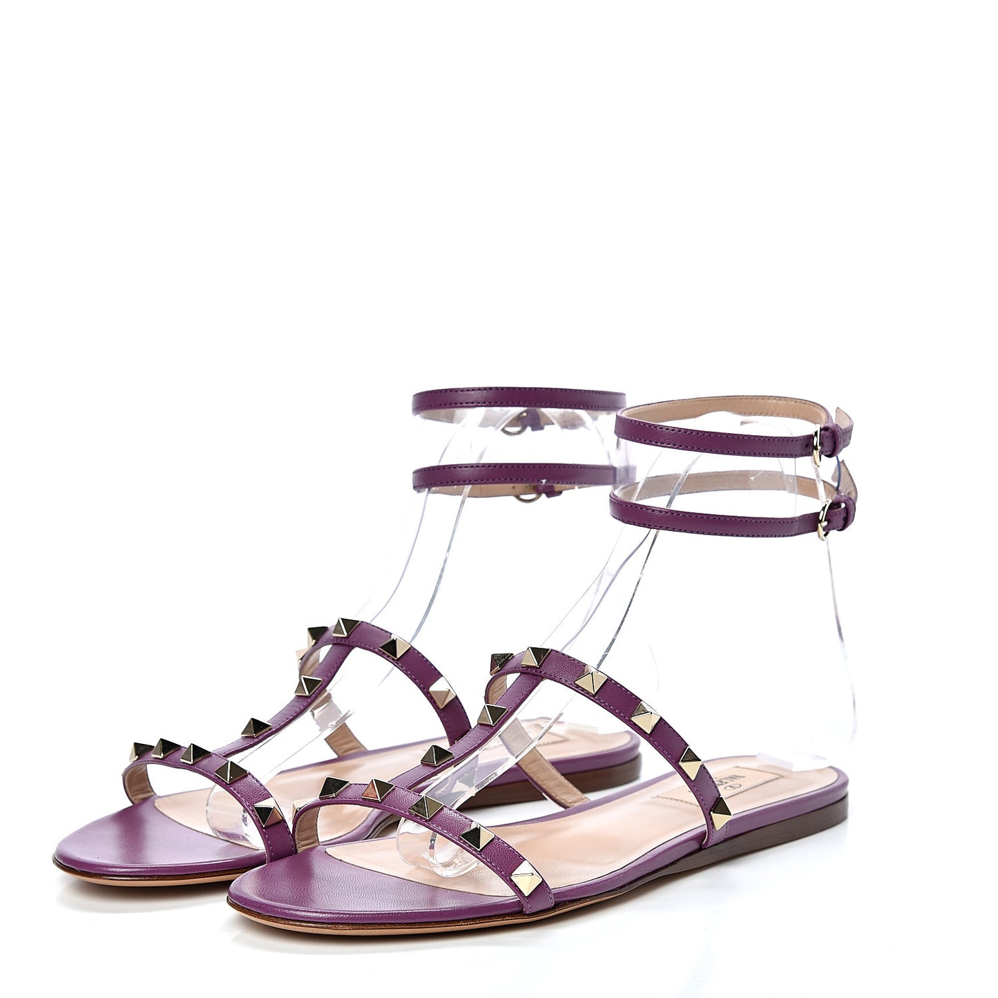 Nappa PVC Rockstud Gladiator Flat Sandals 37 Purple