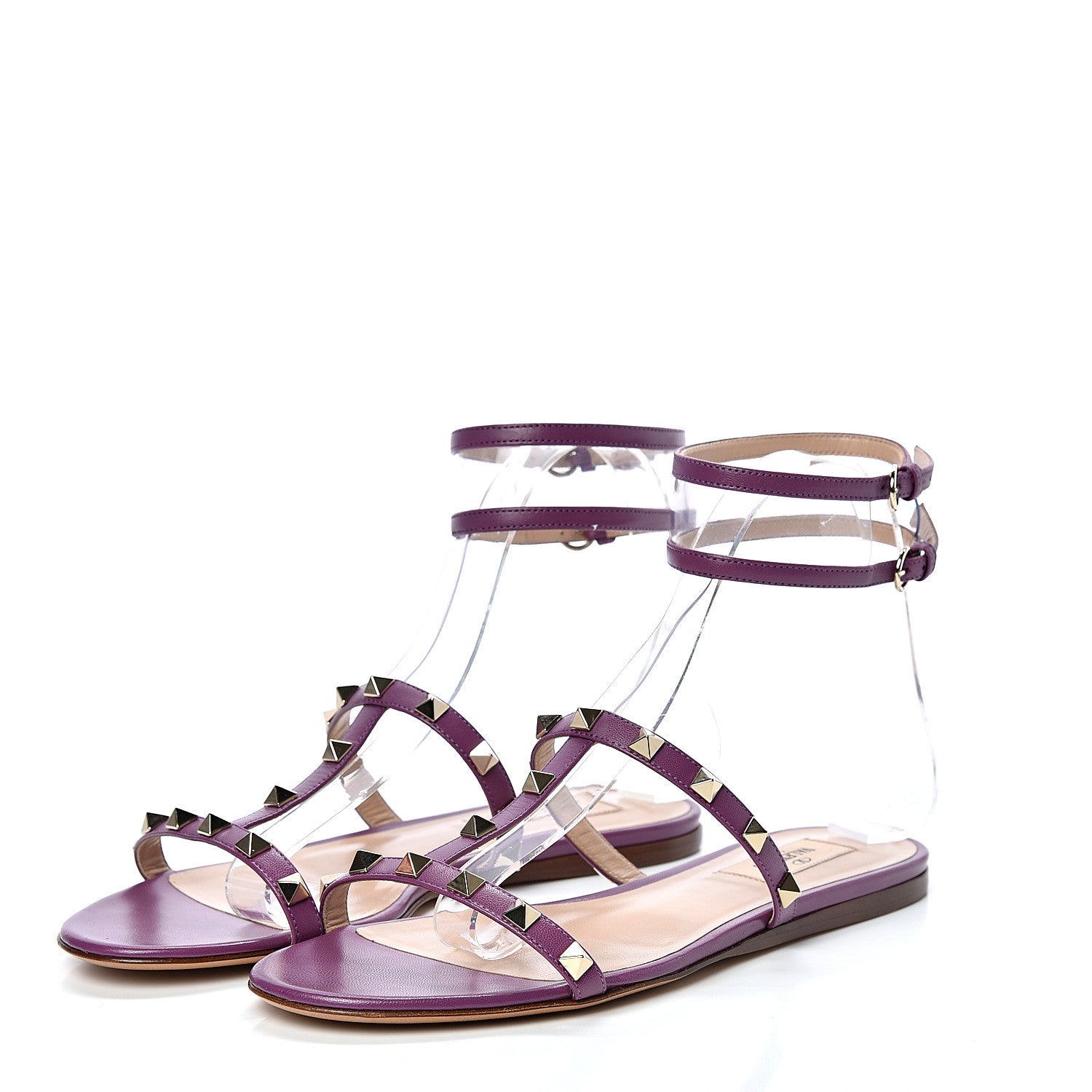 Valentino Garavani Nappa PVC Rockstud Gladiator Flat Sandals 37 Purple 3 of 10
