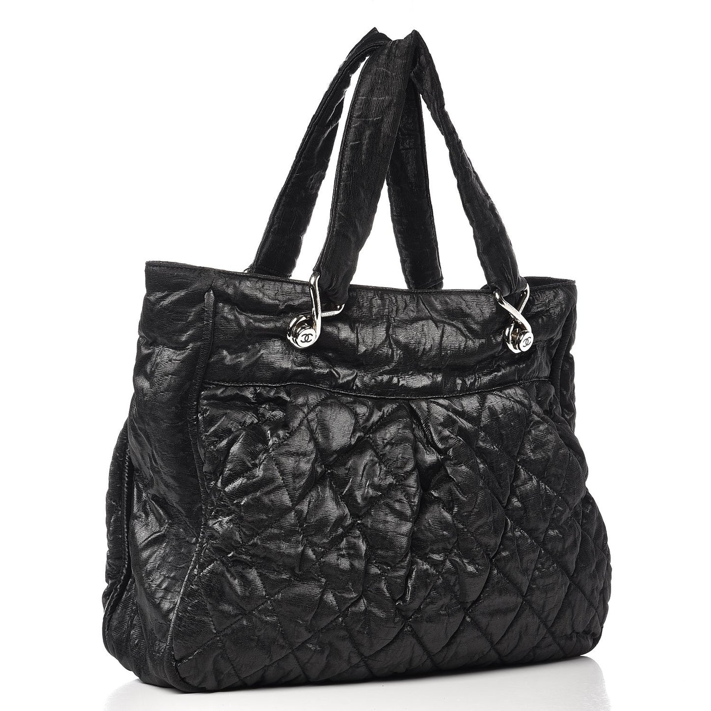 Crinkled Coated Canvas Le Marais Large Tote Black