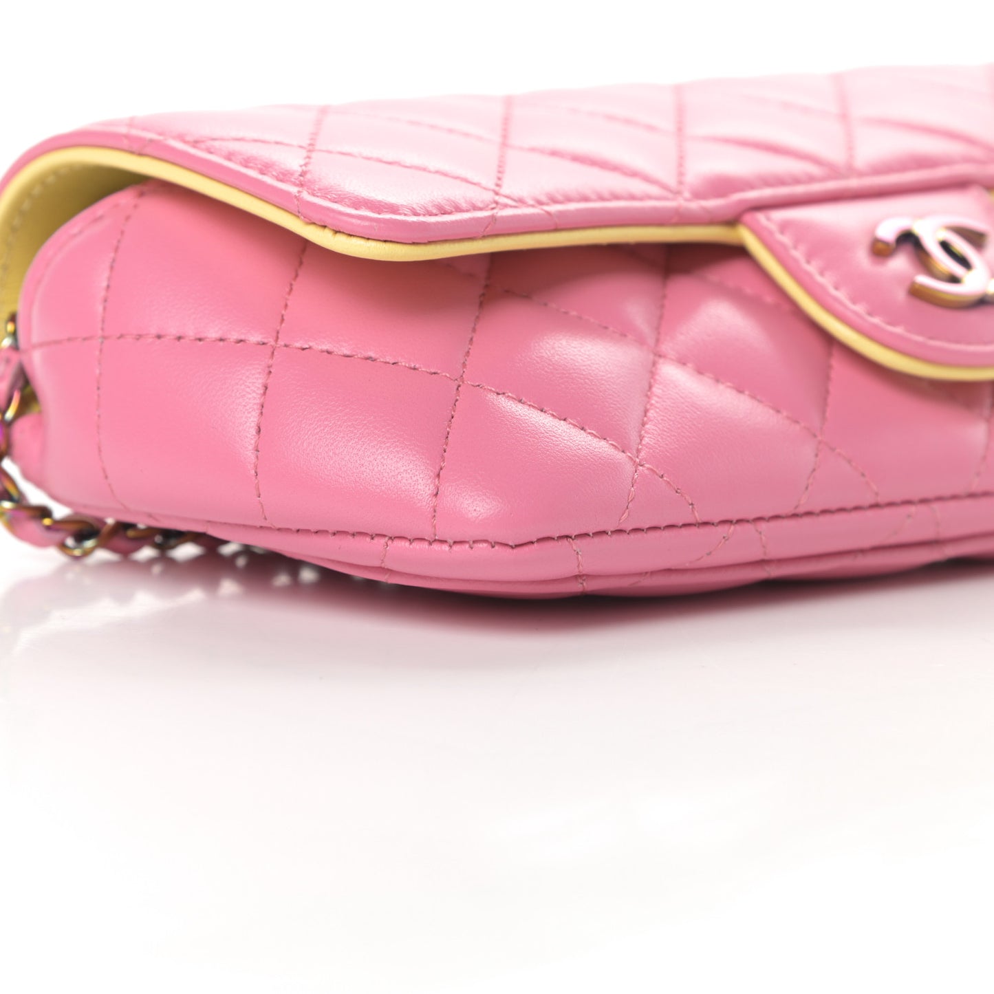 Lambskin Quilted Glasses Case With Chain Pink Yellow