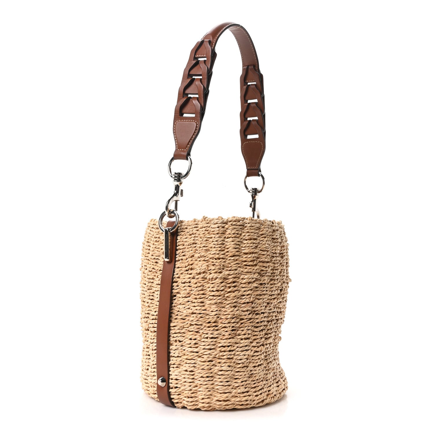 Prada Paglia Vitello Woven Braided Bucket Bag Naturale Cognac 3 of 10
