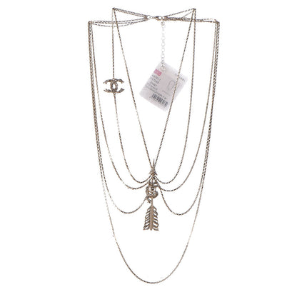 Chanel Crystal Pearl Multi Strand Chain CC Arrow Necklace Gold 3 of 7
