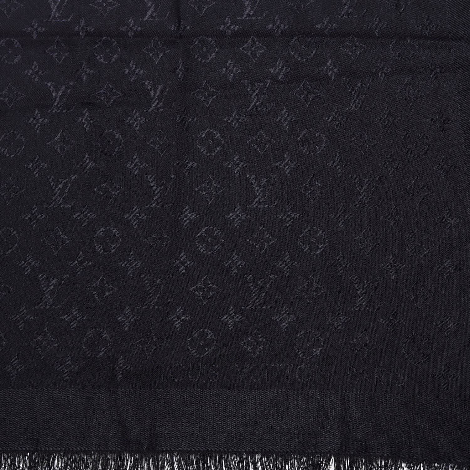 Louis Vuitton Silk Wool Monogram Shawl Black 6 of 7