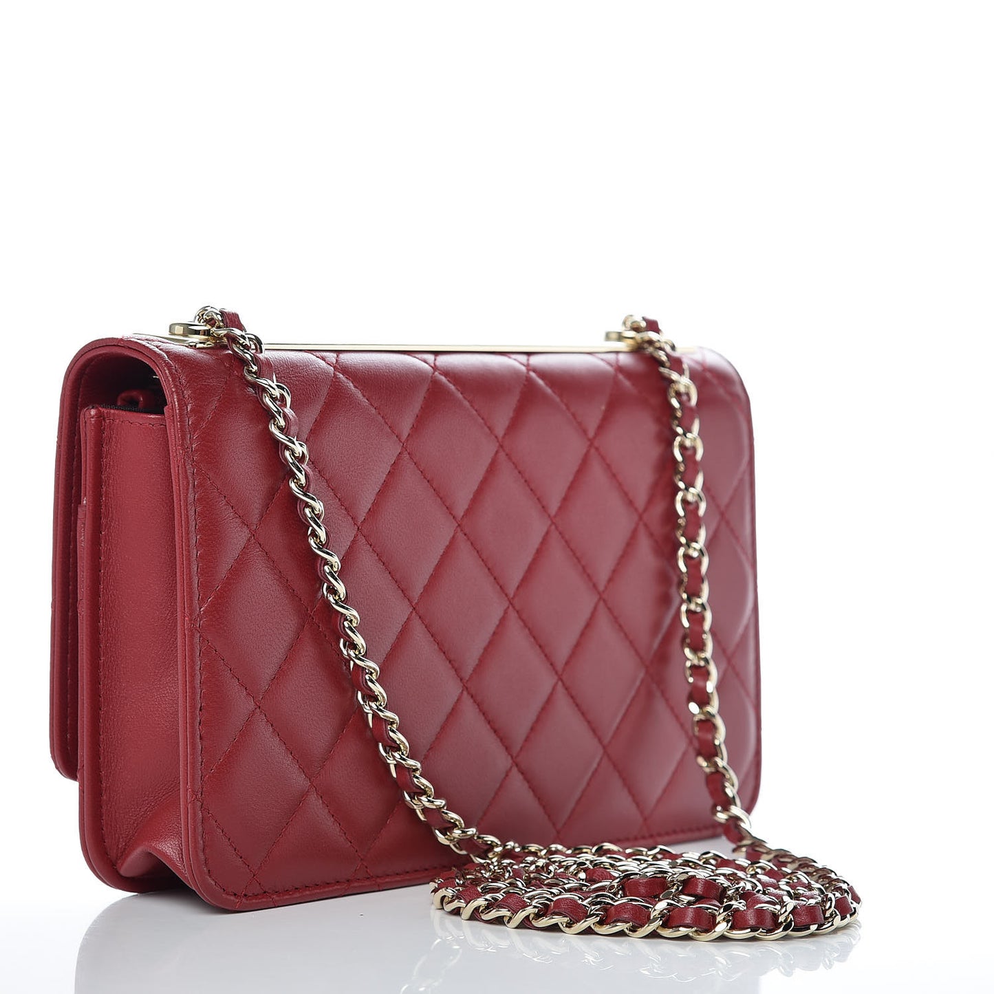 Lambskin Quilted Trendy CC Wallet On Chain WOC Dark Red