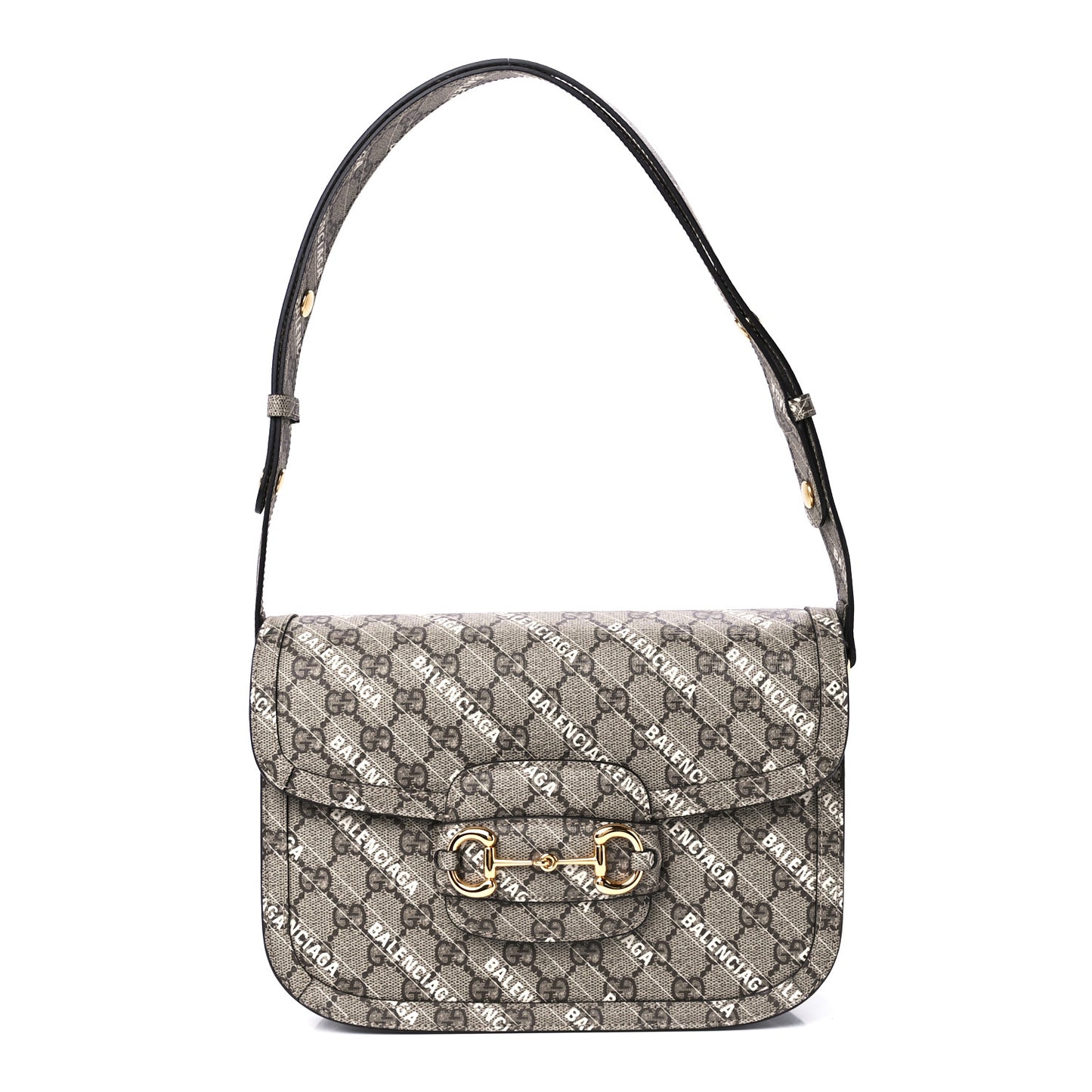 X BALENCIAGA GG Supreme Monogram Logo Print Horsebit 1955 Shoulder Bag Beige Ebony
