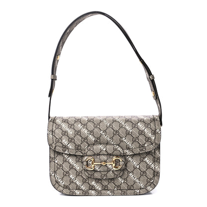 Gucci X BALENCIAGA GG Supreme Monogram Logo Print Horsebit 1955 Shoulder Bag Beige Ebony 1 of 11