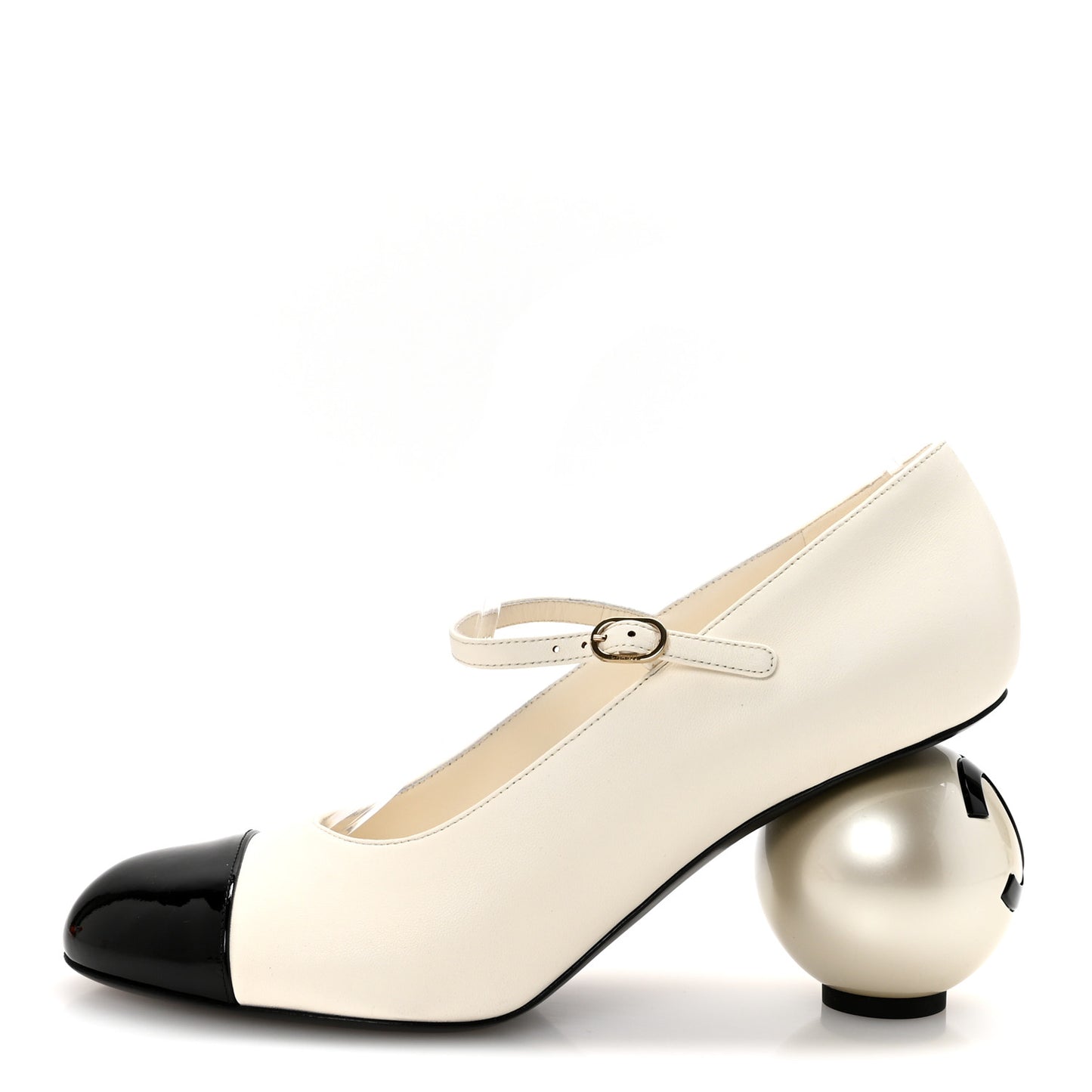 Lambskin Patent Cap Toe Mary Jane Pearl Pumps 41 White Black