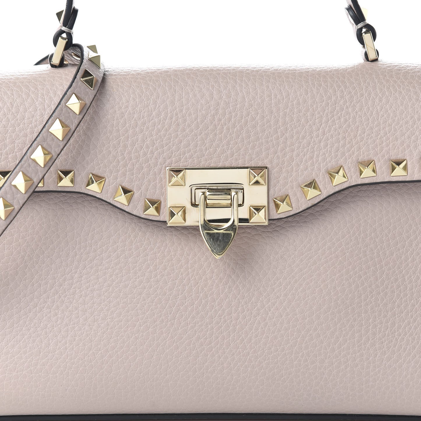 Pebbled Calfskin Small Rockstud Single Handle Flap Bag Poudre