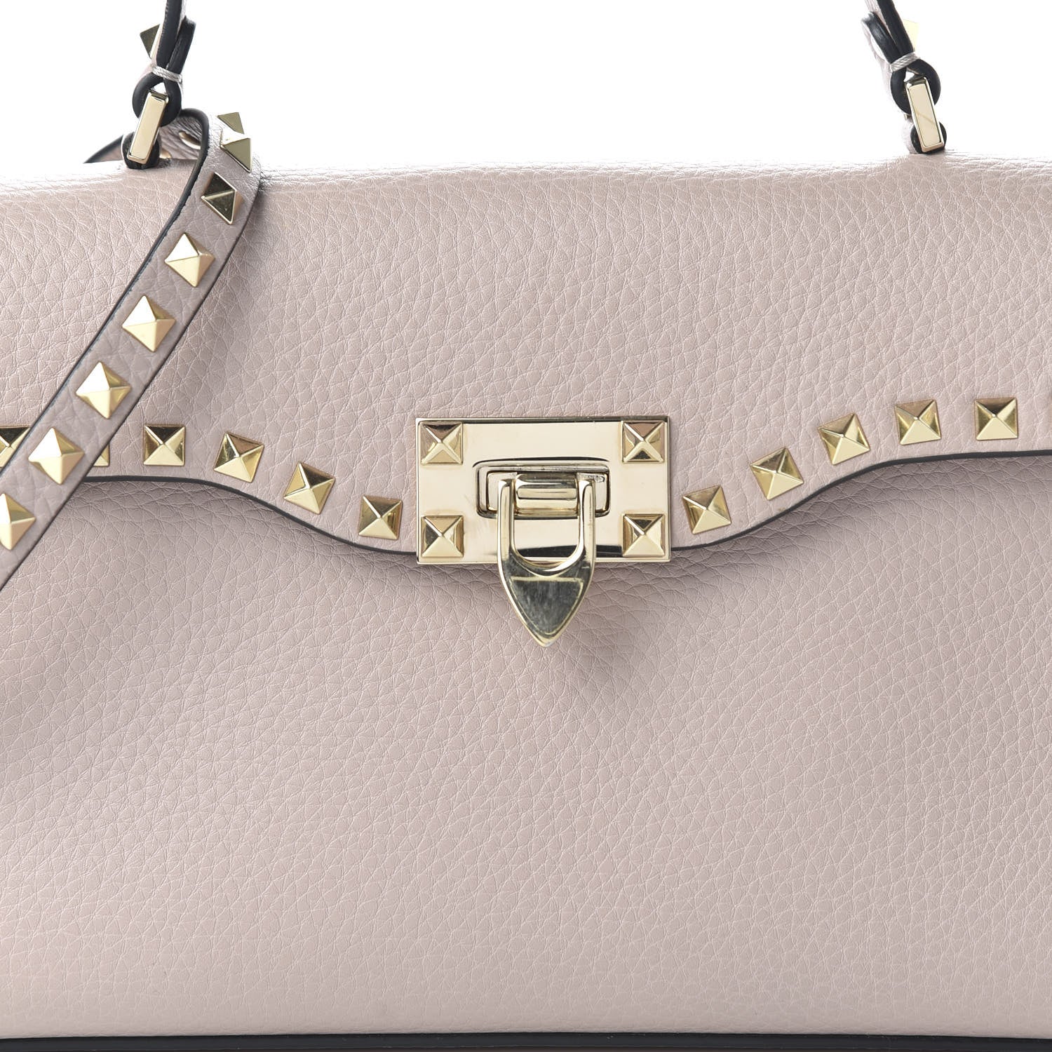 Valentino Garavani Pebbled Calfskin Small Rockstud Single Handle Flap Bag Poudre 9 of 9