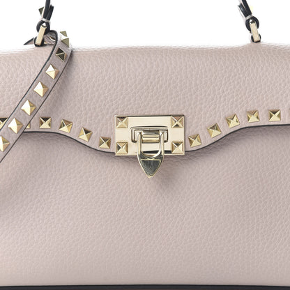 Valentino Garavani Pebbled Calfskin Small Rockstud Single Handle Flap Bag Poudre 9 of 9
