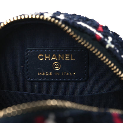 Chanel Tweed Quilted Round Filigree Clutch With Chain Navy Blue 6 of 8